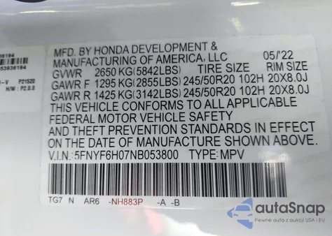 2022 Honda Pilot Awd Elite from USA, damaged, VIN 5FNYF6H07NB053800